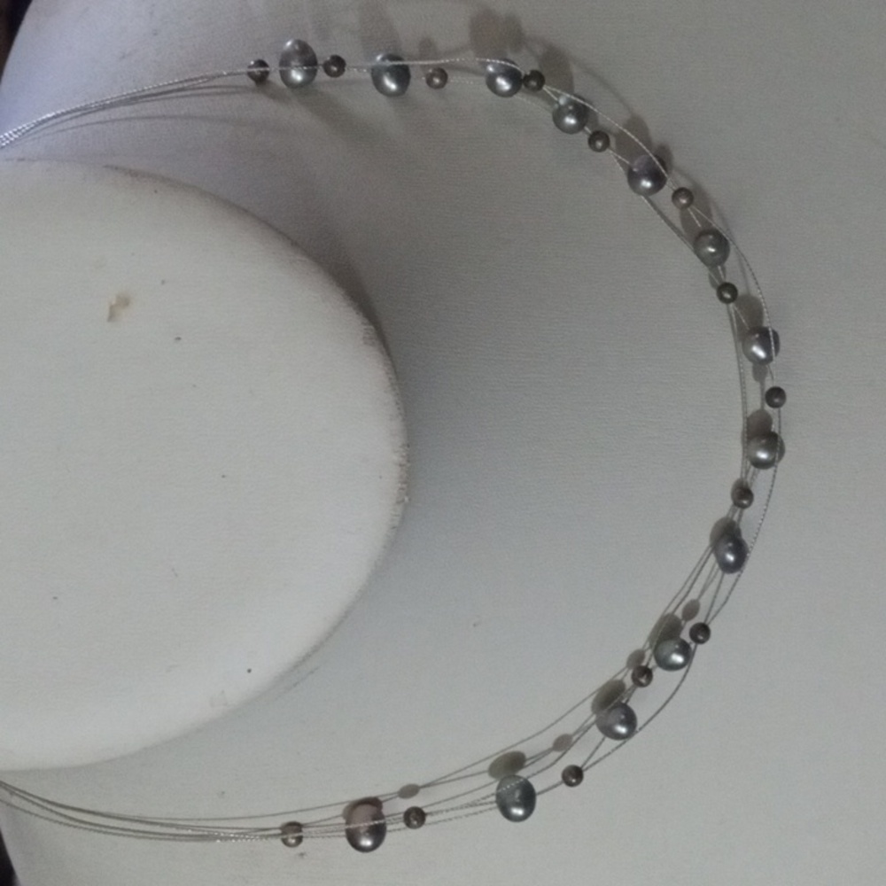 925 Floating Black Pearls Necklace